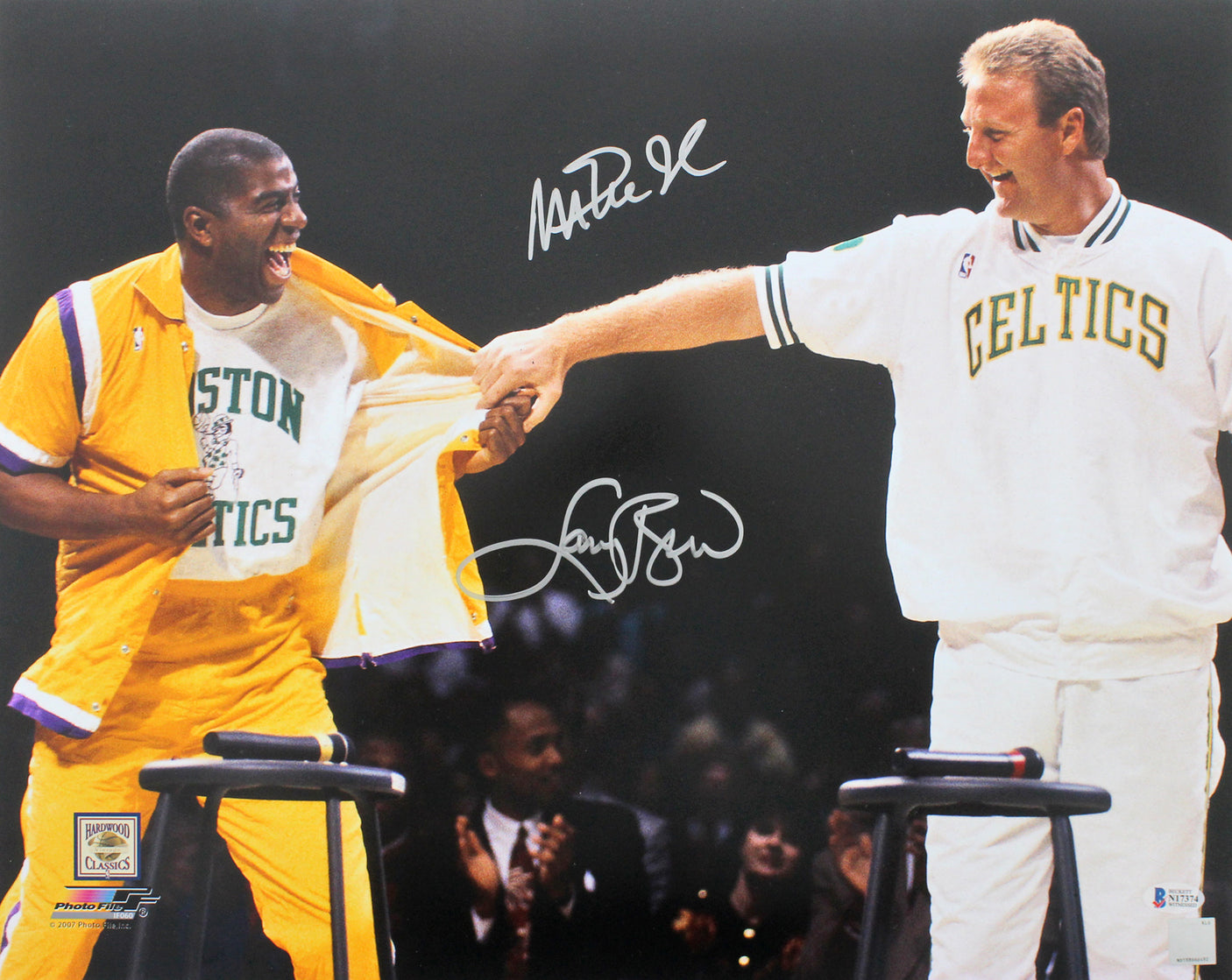 Magic Johnson & Larry Bird Authentic Signed 16x20 Retirement Photo BAS Witness 1