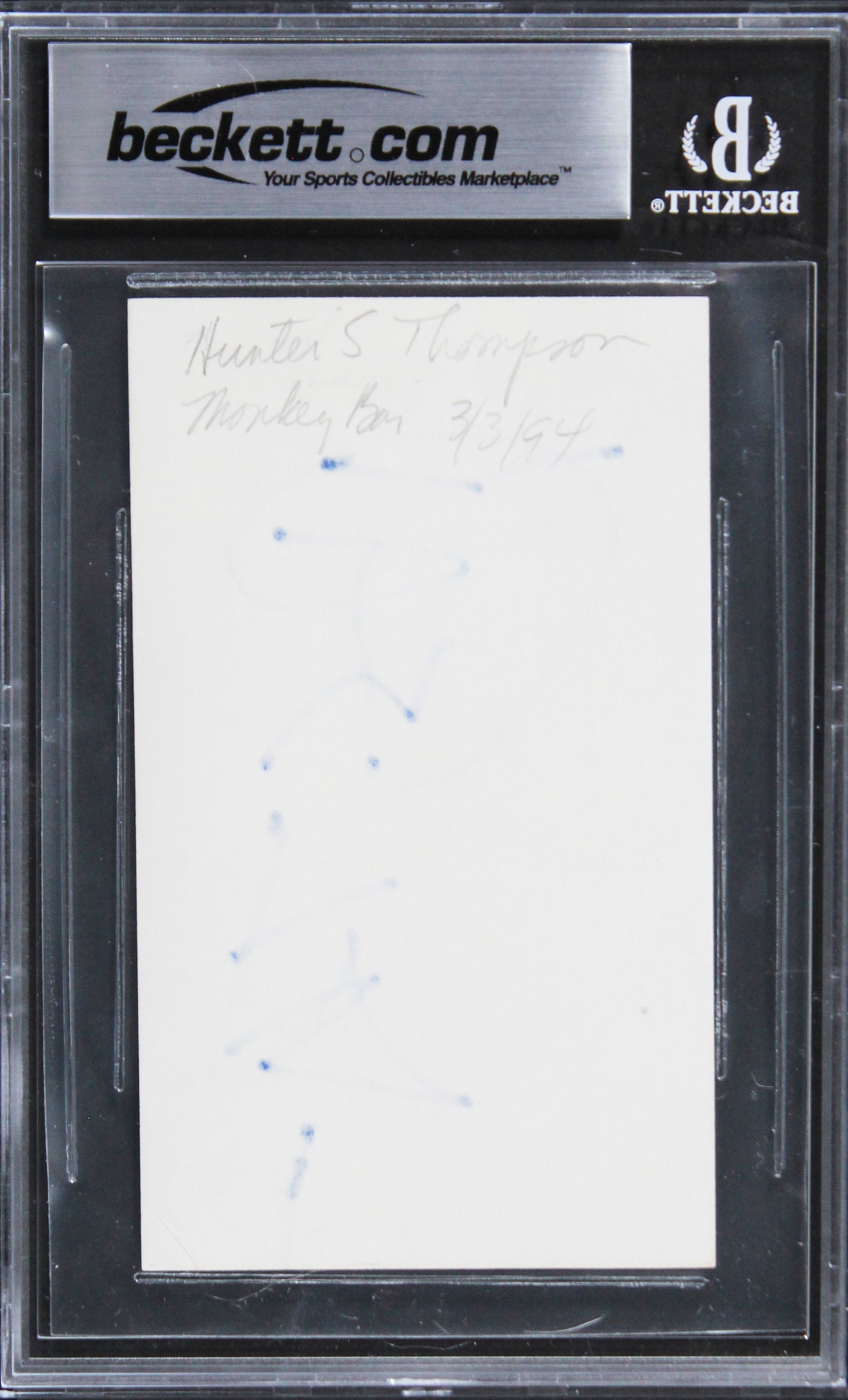 Hunter S. Thompson Fear & Loathing In Las Vegas Signed 3x5 Index Card BAS Slab 1