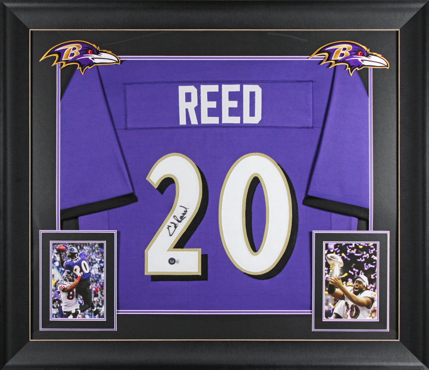 Ed Reed Authentic Signed Purple Pro Style Framed Jersey Autographed BAS Witness