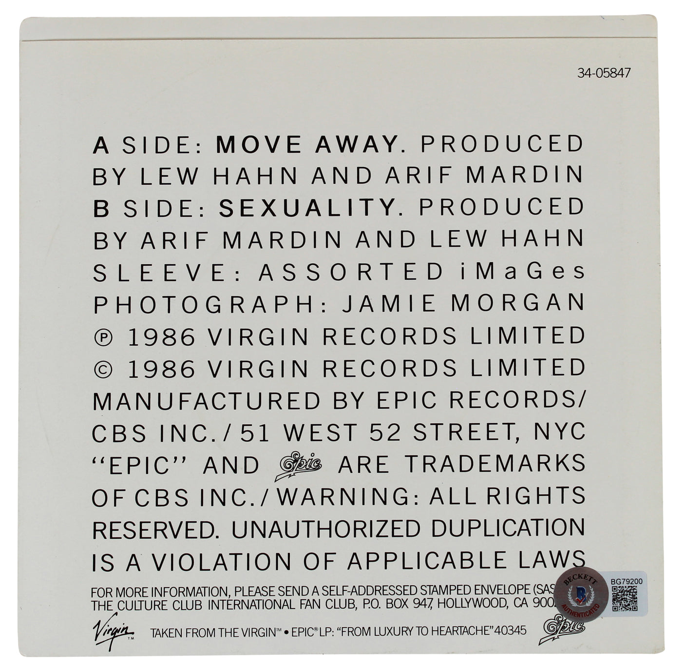 Mikey Craig & Roy Hay Culture Club Signed Move Away 45 Album Cover BAS #BG79200