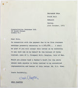 Eric Clapton Authentic Signed 8x9 Letter Dated October 27, 1972 BAS #A57044