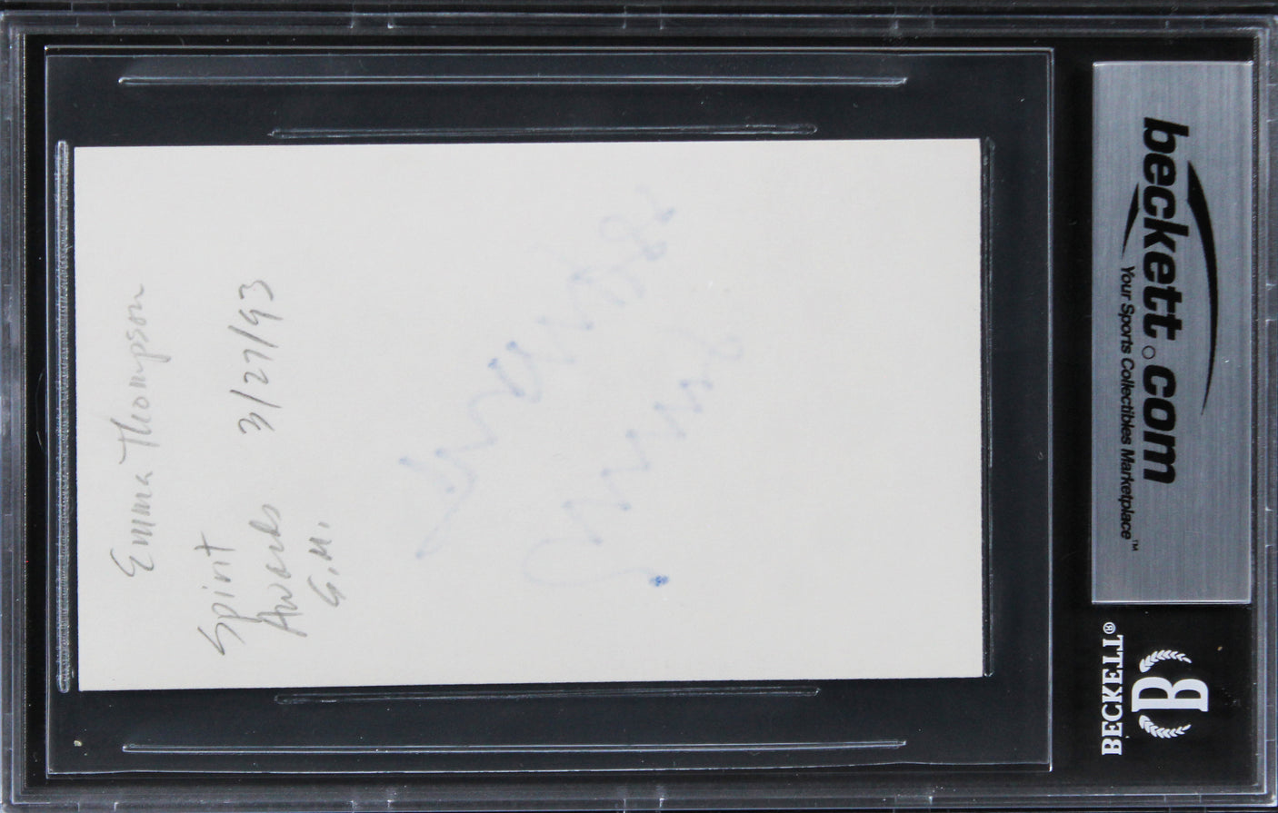 Emma Thompson The Tall Guy Authentic Signed 3x5 Index Card BAS Slabbed 2