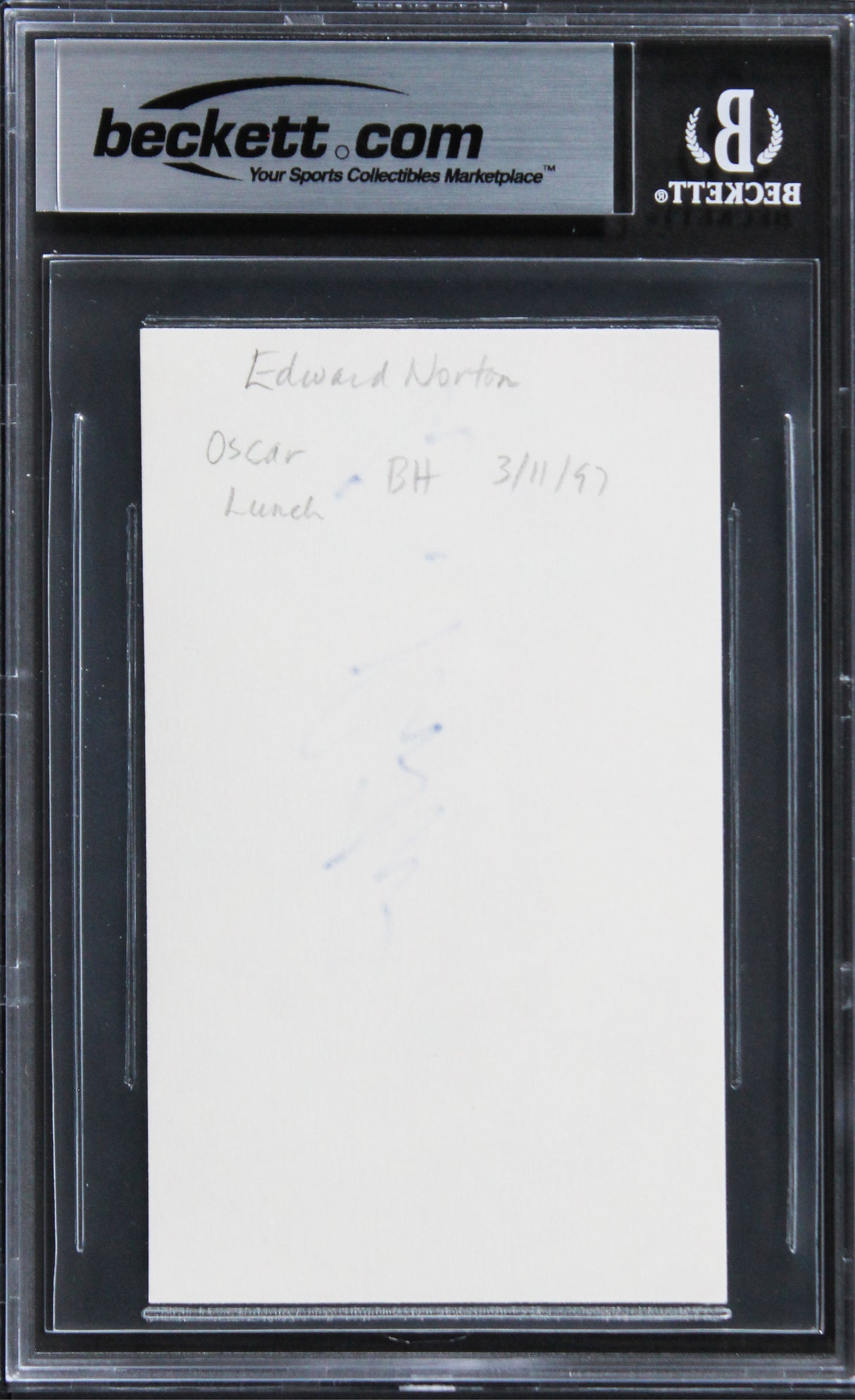 Edward Norton Fight Club Authentic Signed 3x5 Index Card Autographed BAS Slabbed