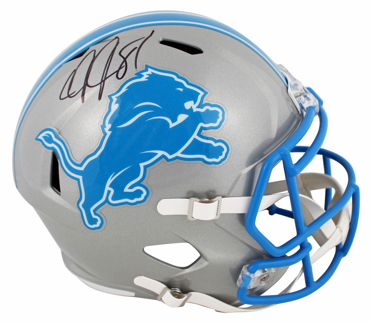Lions Calvin Johnson Signed 2024 Full Size Speed Rep Helmet W/ Case BAS Witness