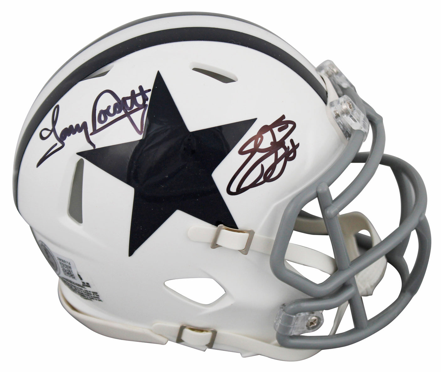 Cowboys Emmitt Smith & Tony Dorsett Signed 1960-63 TB Speed Mini Helmet BAS Wit