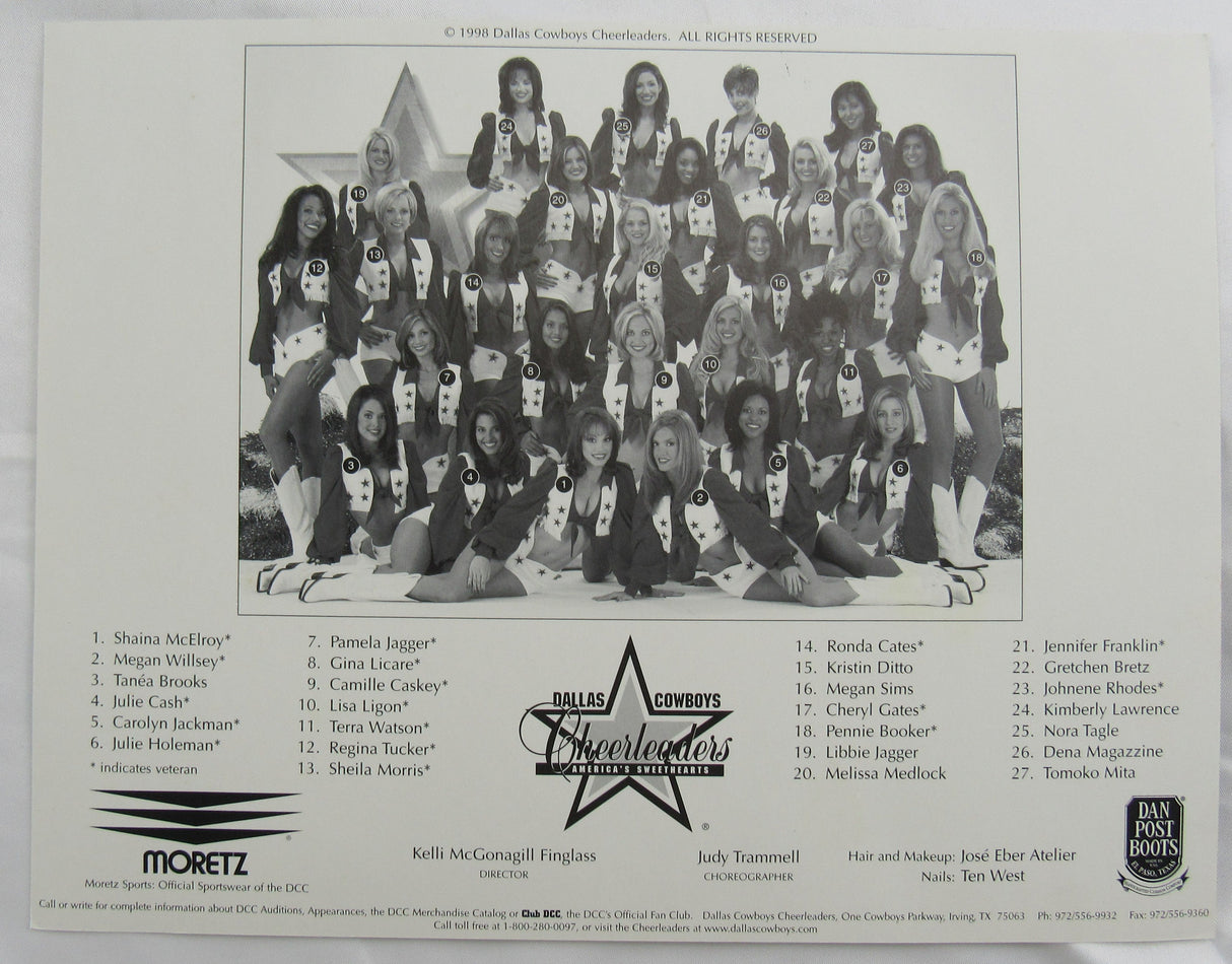 1998 Dallas Cowboys Cheerleaders Signed 8.5x11 Photo - Team Photo