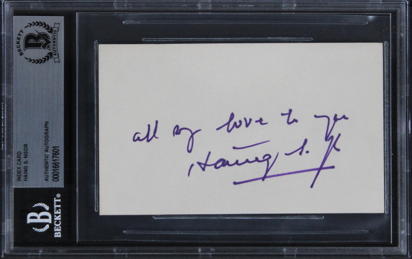 Haing S. Ngor My Life "All My Love To You" Signed 3x5 Index Card BAS Slabbed