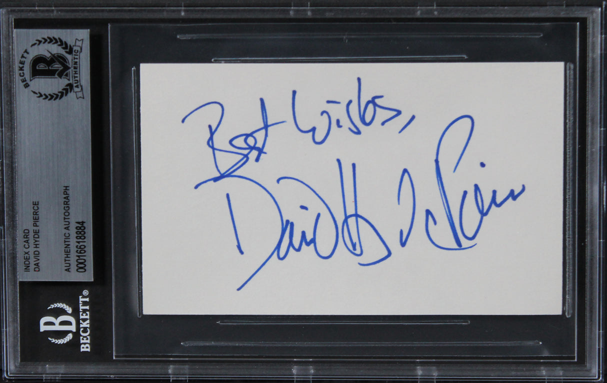 David Hyde Pierce Frasier "Best Wishes" Signed 3x5 Index Card BAS Slabbed