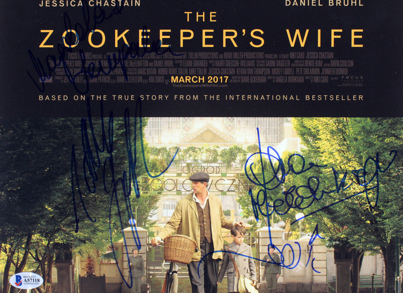 The Zookeeper's Wife (11) Jessica Chastain +10 Signed 12x18 Photo BAS #A57118