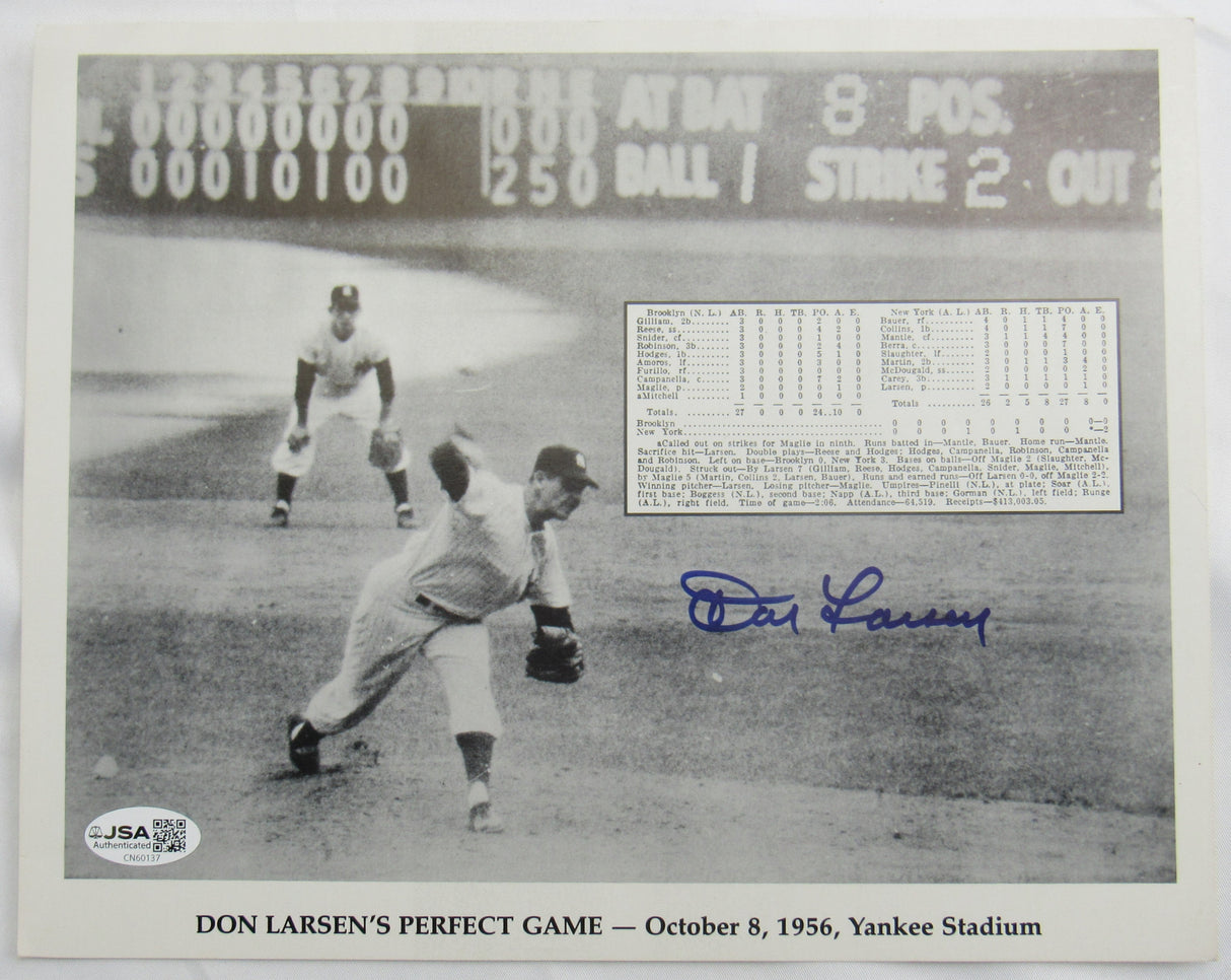 Don Larsen Signed 8x10 Photo JSA CN60137