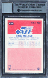 Jazz Karl Malone Signed 1986 Fleer #68 Rookie Card Auto 10! (Creased) BAS Slab