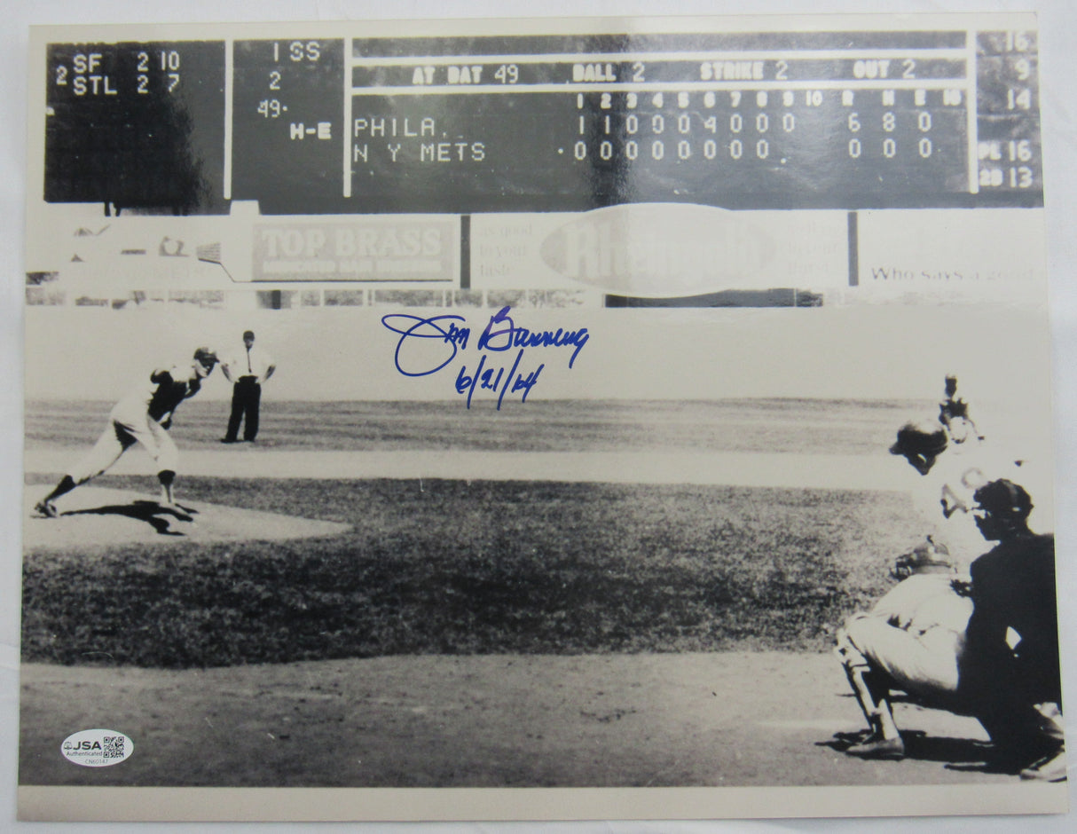 Jim Bunning Signed 11x14 Photo CN60147 - No Hitter Image w/Inscription