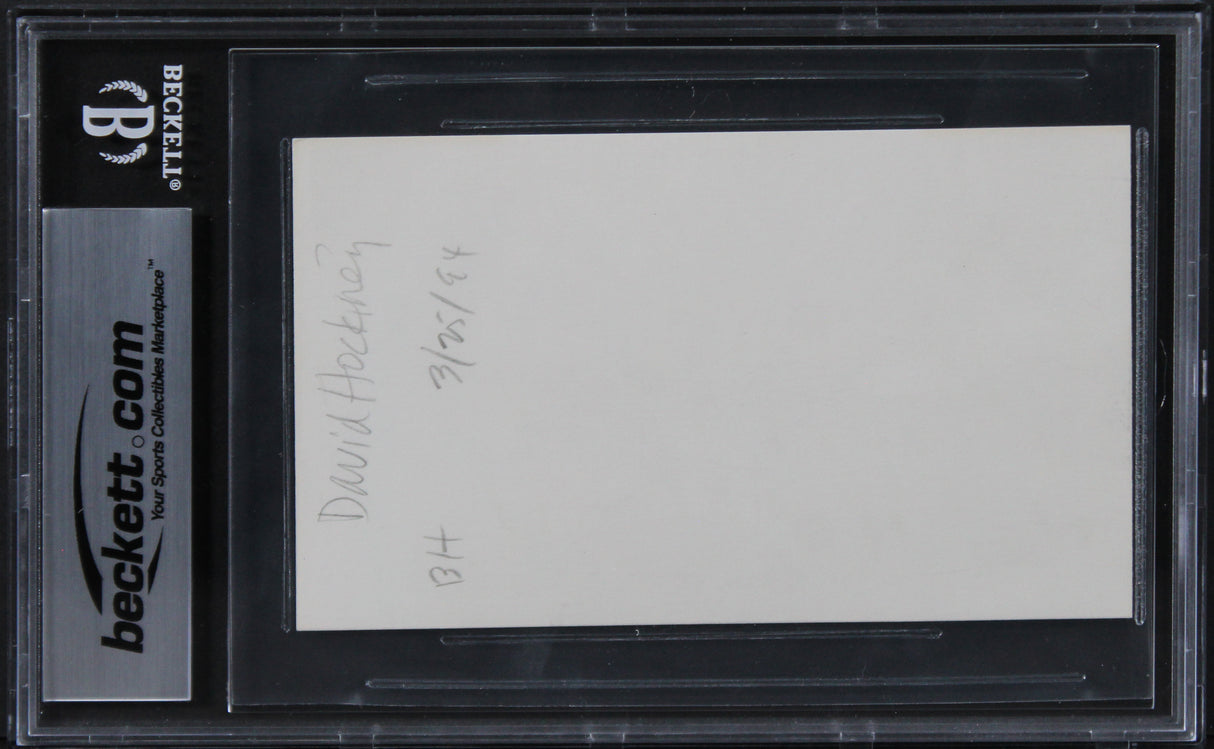 David Hockney Something's Gotta Give Authentic Signed 3x5 Index Card BAS Slabbed