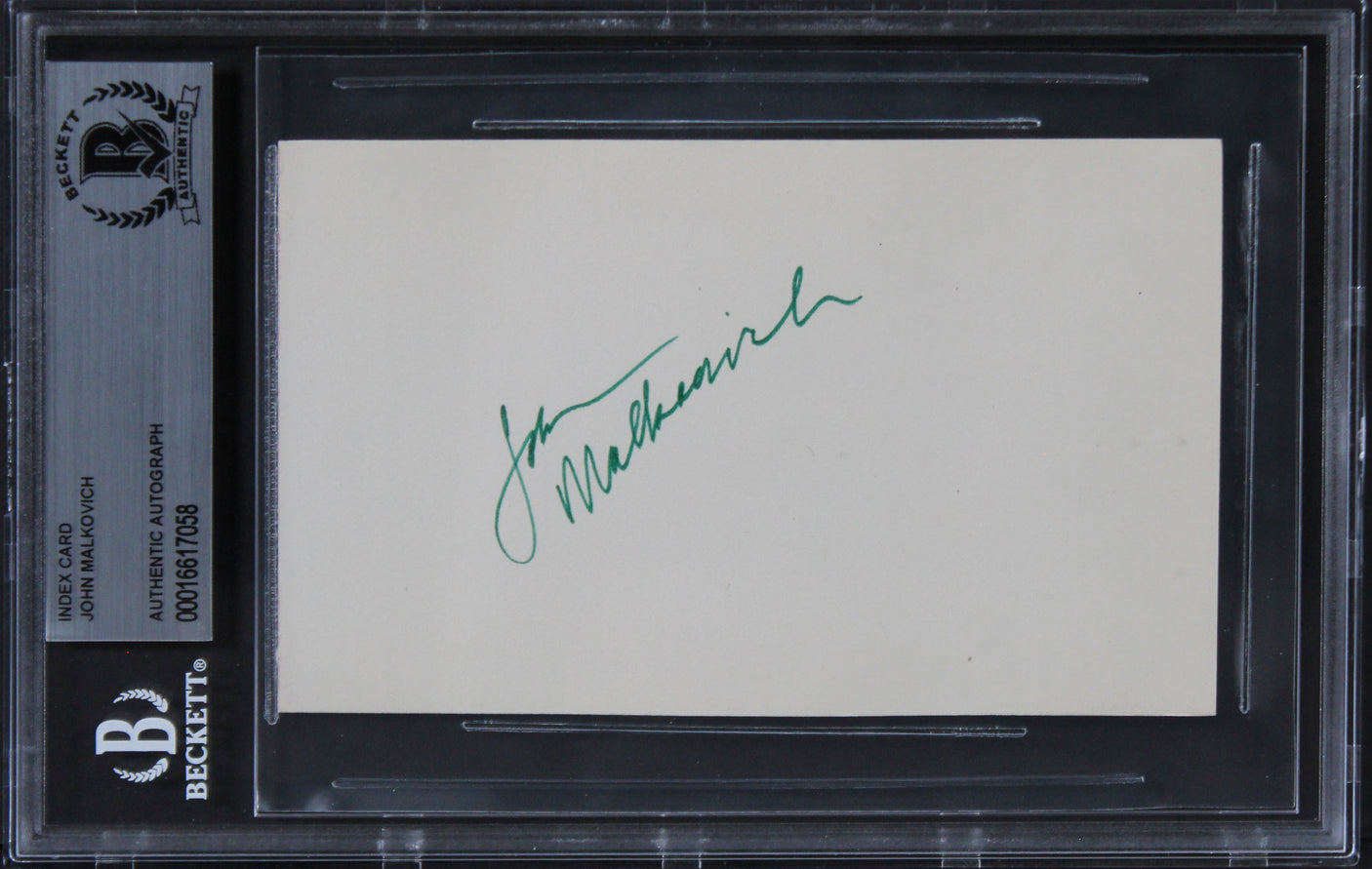 John Malkovich Con Air Authentic Signed 3x5 Index Card Autographed BAS Slabbed