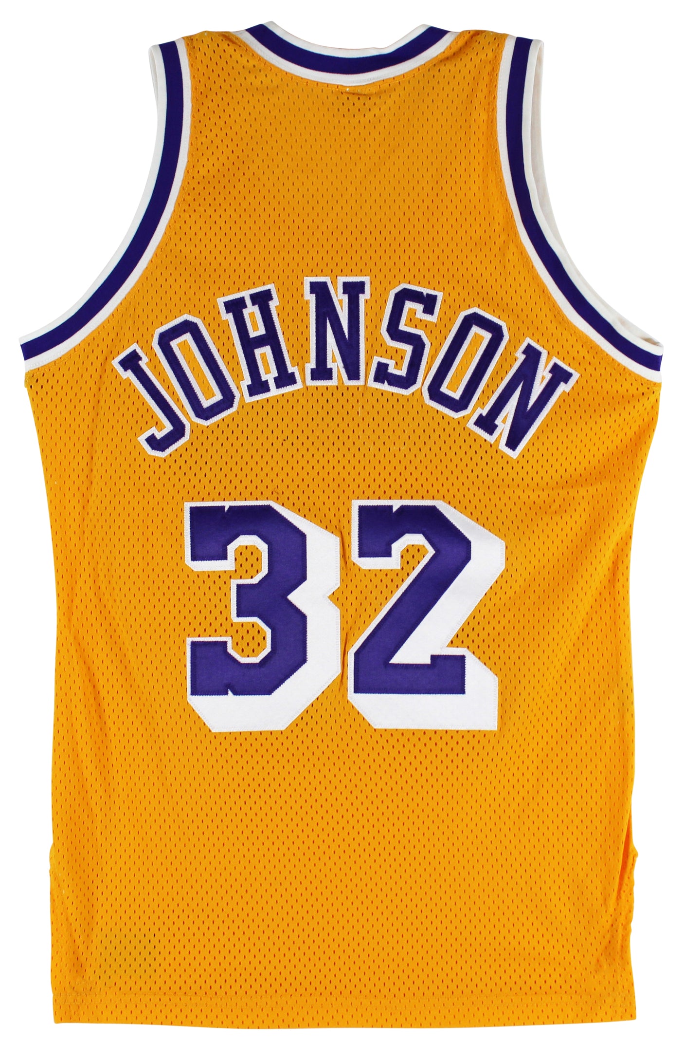 Lakers Magic Johnson "HOF 02" Signed Yellow MacGregor Sand-Knit Jersey BAS Wit 3