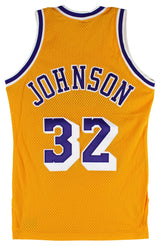 Lakers Magic Johnson "HOF 02" Signed Yellow MacGregor Sand-Knit Jersey BAS Wit 3