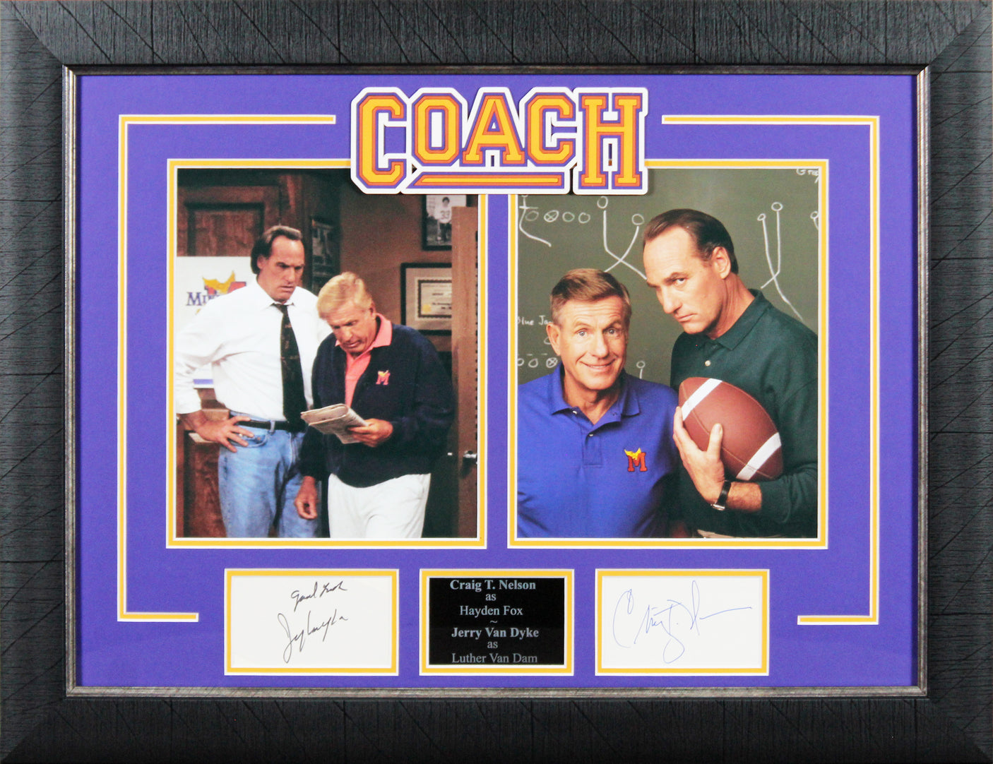 Craig T. Nelson & Jerry Van Dyke Coach Signed Framed Display BAS #AD04892