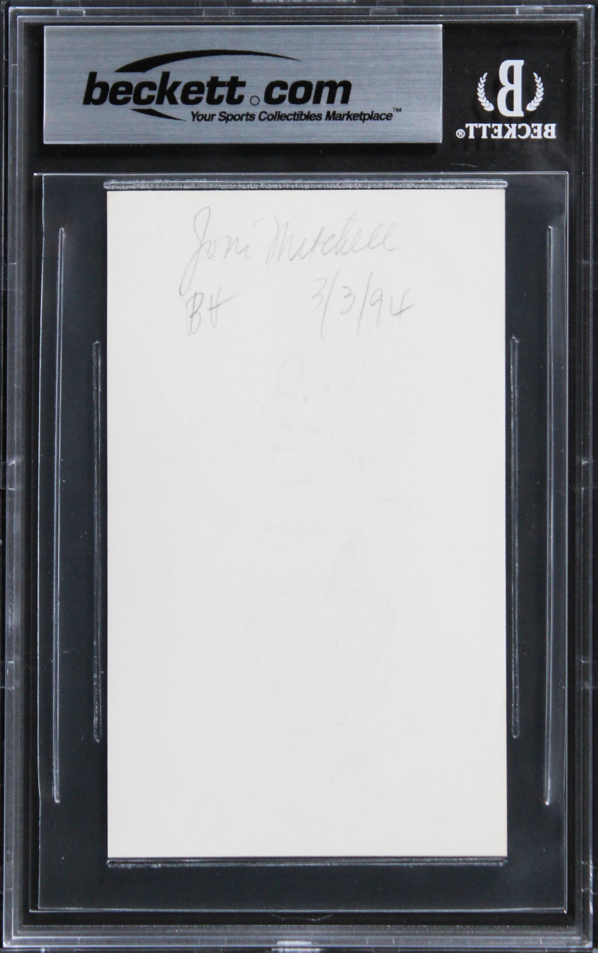 Joni Mitchell Musician Authentic Signed 3x5 Index Card w/ Blue Sig BAS Slabbed 1