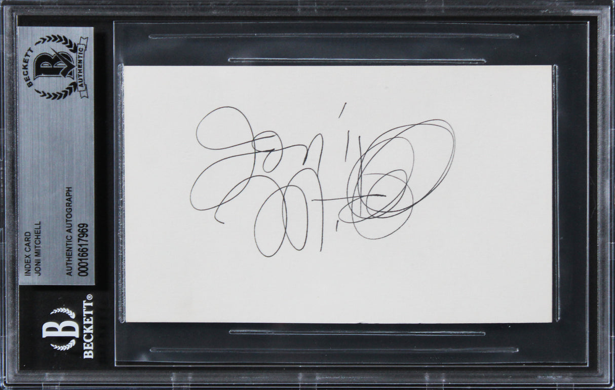 Joni Mitchell Musician Authentic Signed 3x5 Index Card w Black Sig BAS Slabbed 2