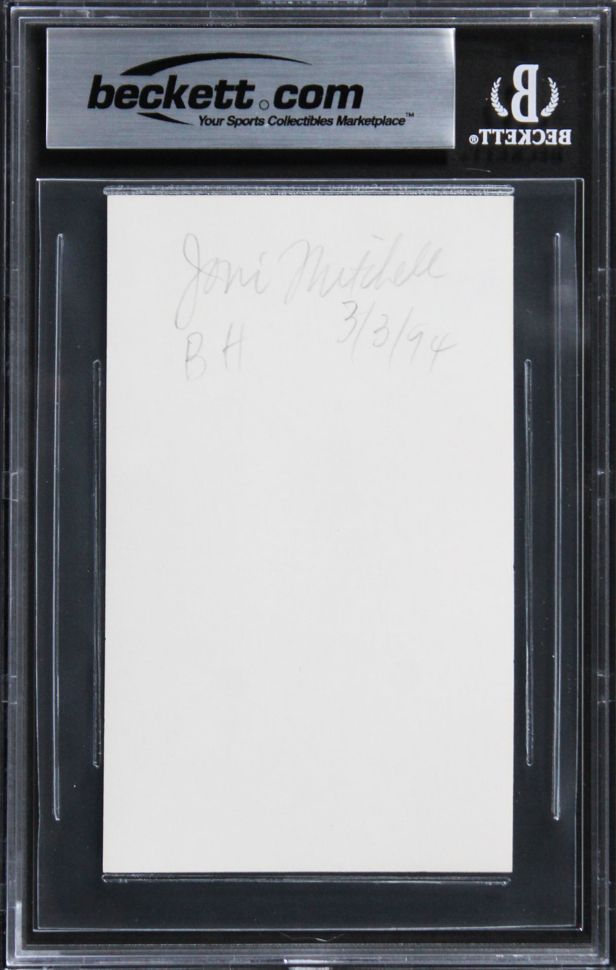 Joni Mitchell Musician Authentic Signed 3x5 Index Card w Black Sig BAS Slabbed 2