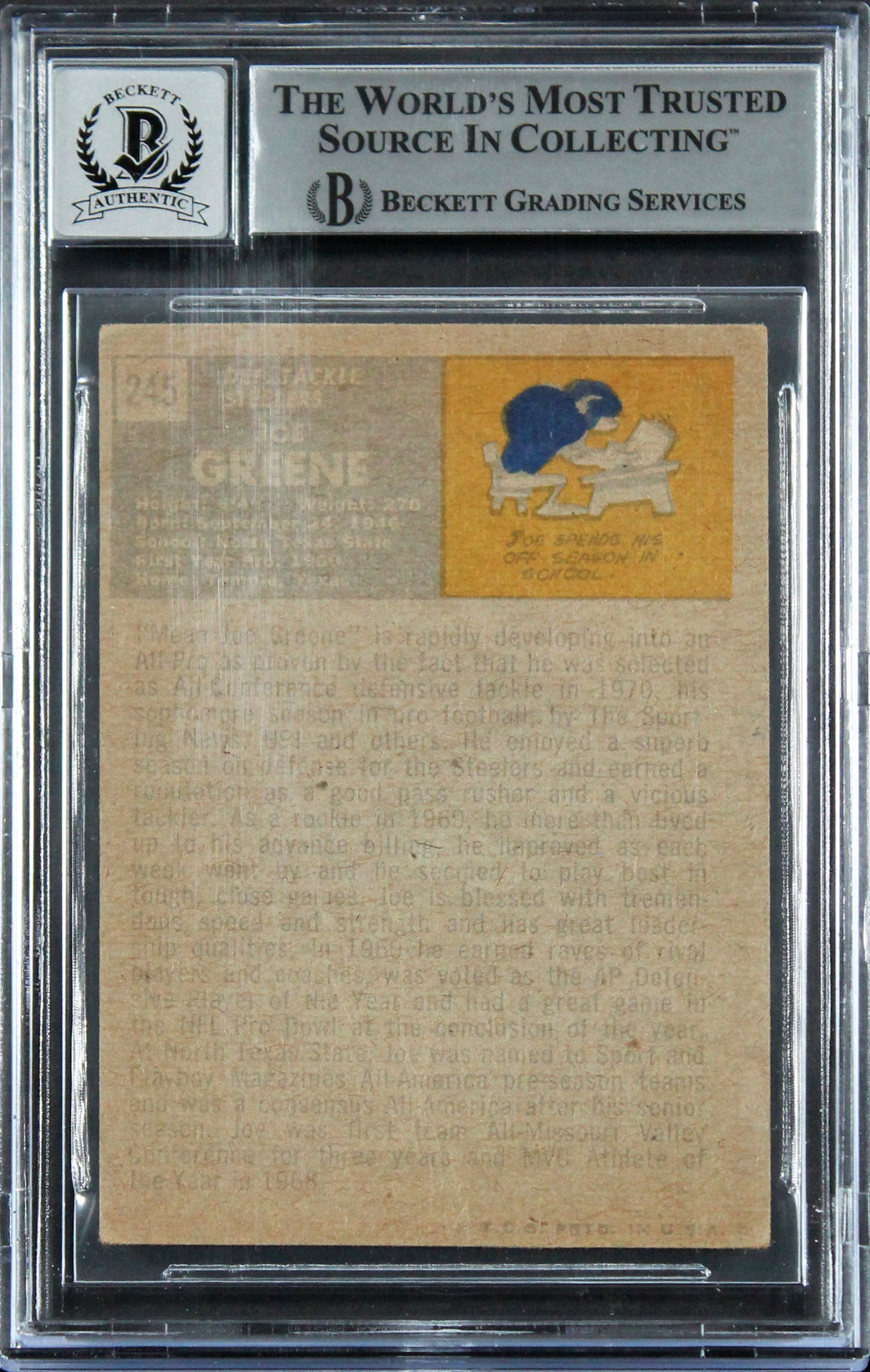 Steelers Joe Greene "HOF 87" Signed 1971 Topps #245 RC Auto 10! BAS Slabbed 2