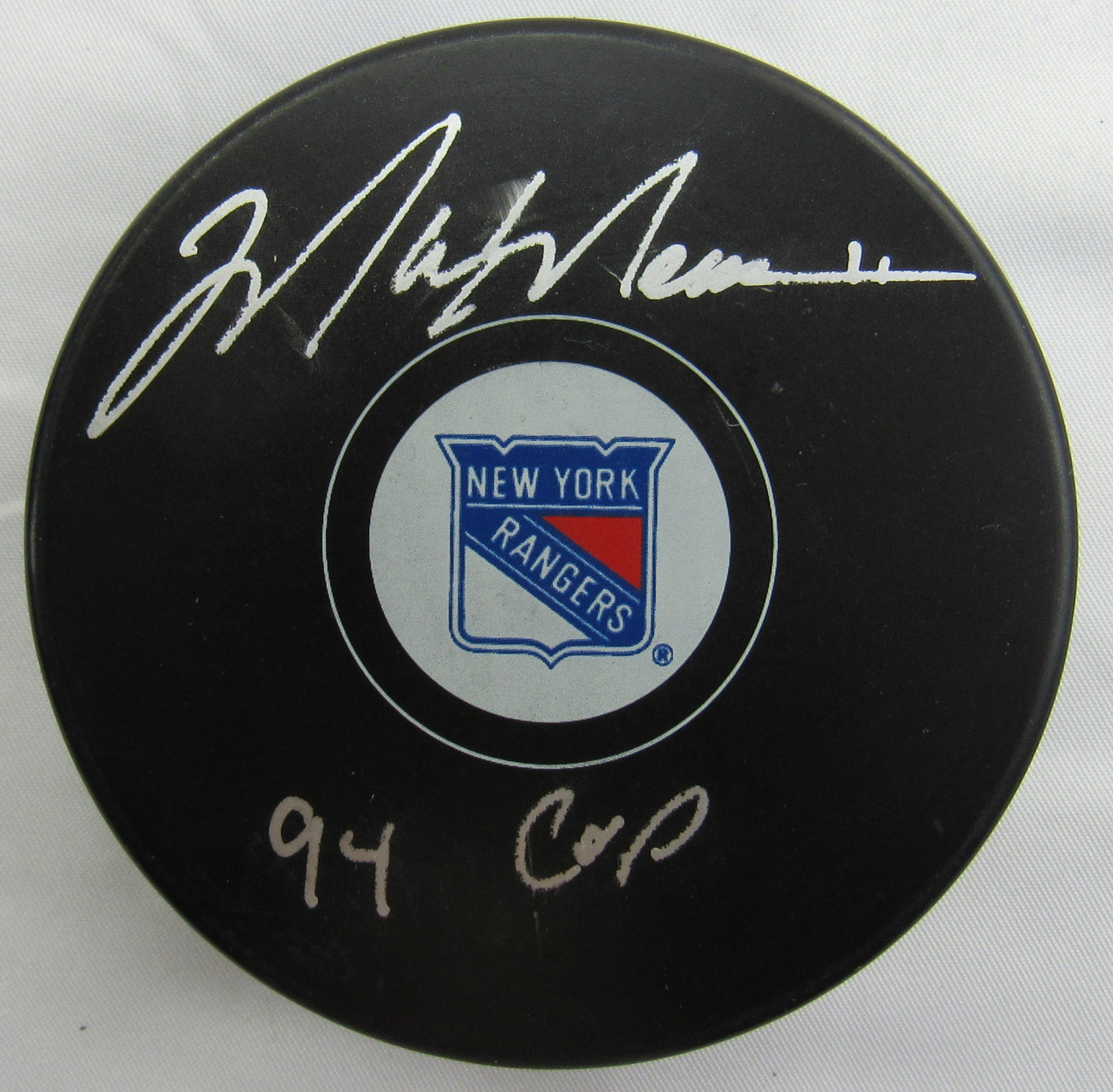Mark Messier Signed Auto Autograph Rangers Logo Hockey Puck w/ Insc Steiner Hologram