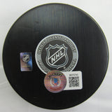 Gerry Cheevers Signed Auto Autograph Bruins Logo Hockey Puck w/ Insc Beckett Hologram