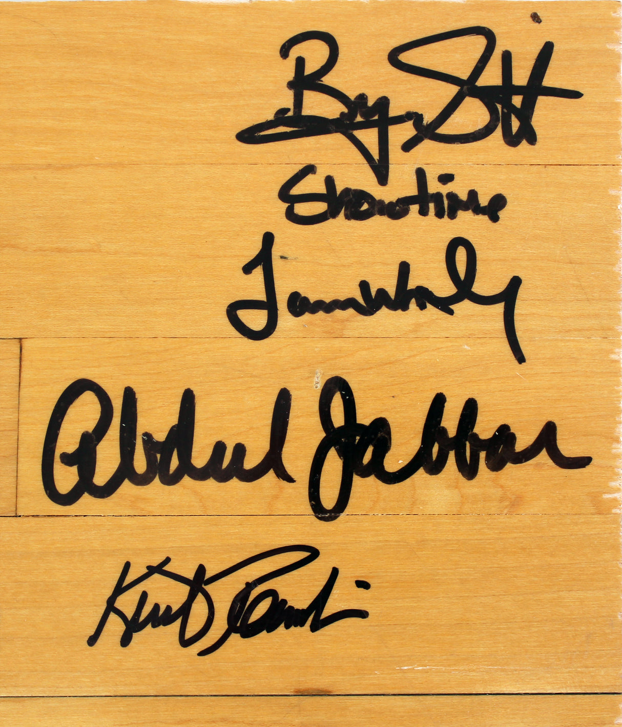 Showtime Lakers (8) Magic, Kareem +6 Signed 8x10 Forum Floorboard PSA & BAS 3