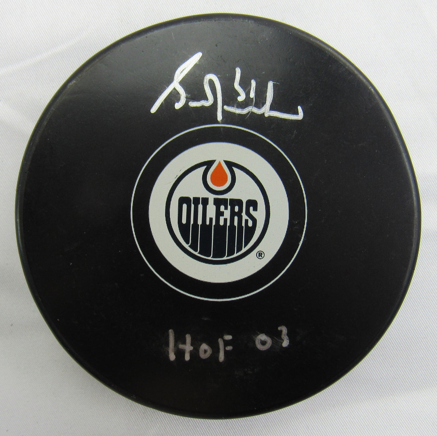 Grant Fuhr Signed Auto Autograph Oilers Logo Hockey Puck w/ Insc JSA WIT697339