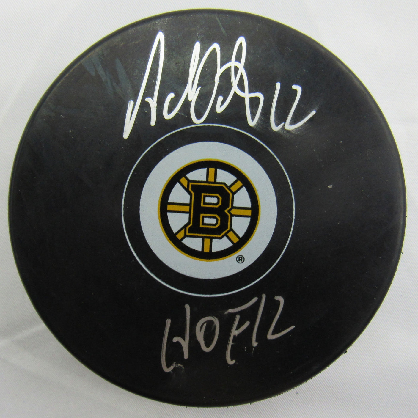 Adam Oates Signed Auto Autograph Bruins Logo Hockey Puck w/ Insc JSA WA725020
