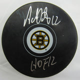 Adam Oates Signed Auto Autograph Bruins Logo Hockey Puck w/ Insc JSA WA725020