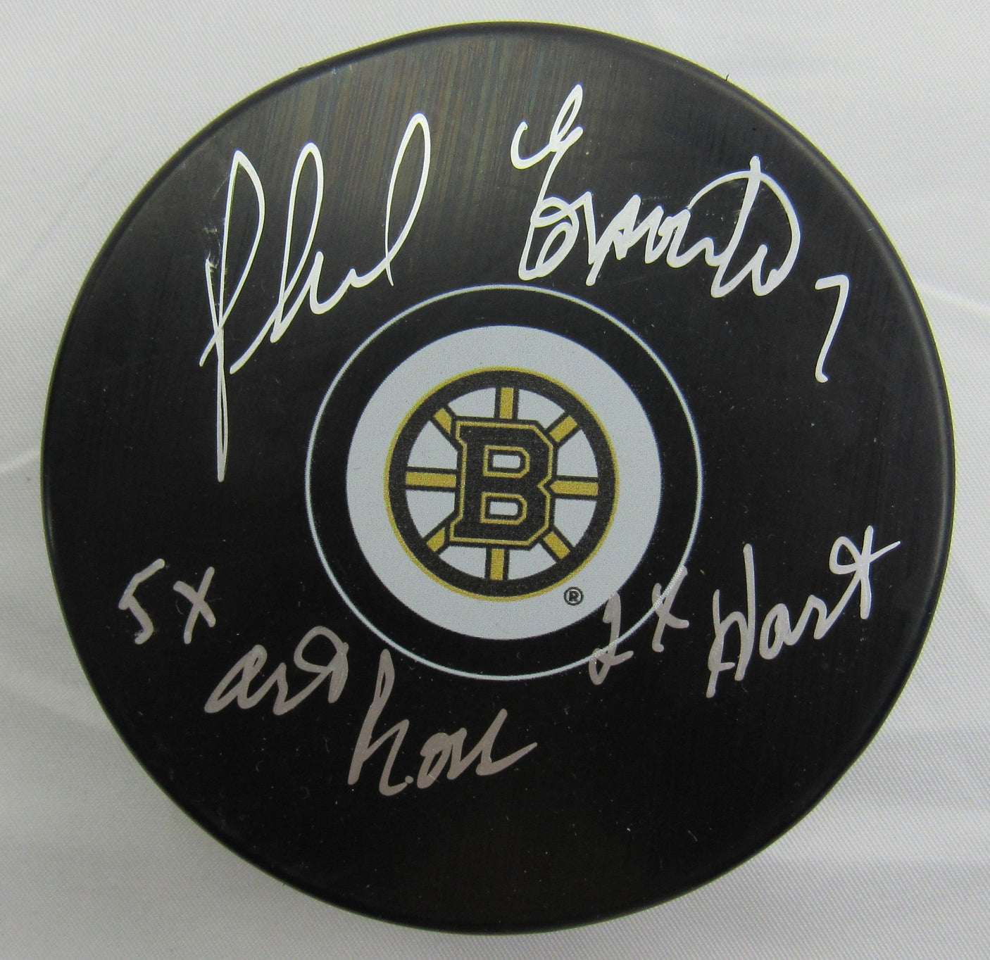Phil Esposito Signed Auto Autograph Bruins Logo Hockey Puck w/ Insc JSA WB307840