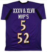 Ray Lewis & Joe Flacco Authentic Signed Purple Pro Style Jersey BAS Witnessed