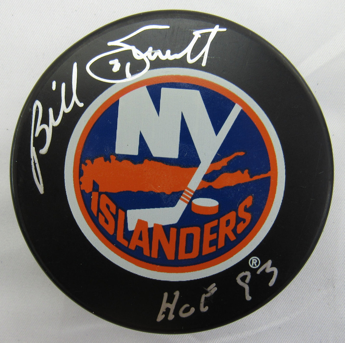 Billy Smith Signed Auto Autograph Islanders Logo Hockey Puck w/ Insc JSA WA532487