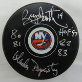 Bryan Trottier Signed Auto Autograph Islanders Logo Hockey Puck w/ Insc JSA WA168715