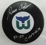 Russ Anderson Signed Auto Autograph Whalers Logo Hockey Puck w/ Insc Beckett Hologram