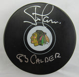 Steve Larmer Signed Auto Autograph Blackhawks Logo Hockey Puck w/ Insc JSA AG87056