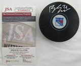 Barclay Goodrow Signed Auto Autograph Rangers Logo Hockey Puck w/ Insc JSA WA666654