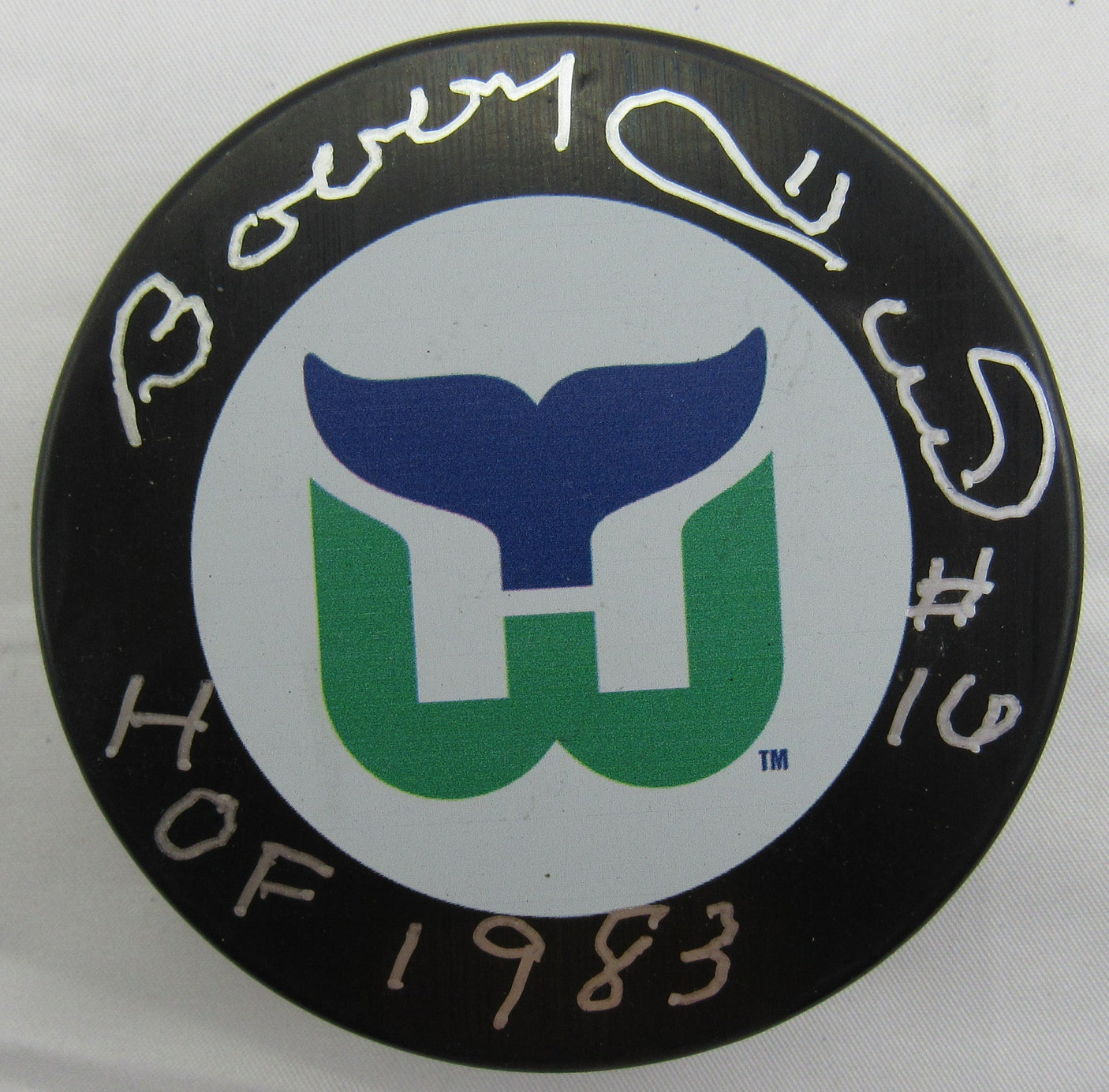 Bobby Hull Signed Auto Autograph Whalers Logo Hockey Puck w/ Insc Beckett Hologram U96290