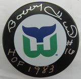Bobby Hull Signed Auto Autograph Whalers Logo Hockey Puck w/ Insc Beckett Hologram U96290