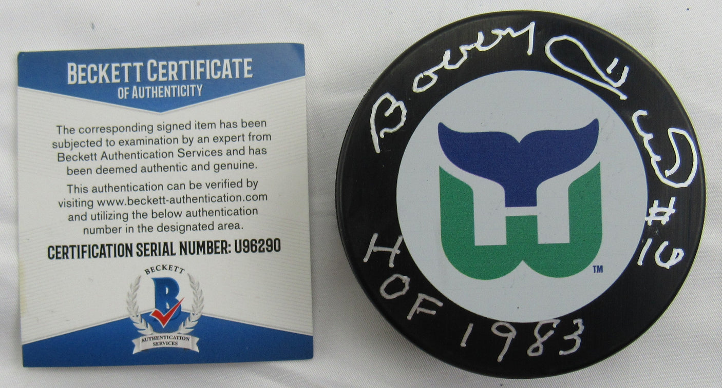 Bobby Hull Signed Auto Autograph Whalers Logo Hockey Puck w/ Insc Beckett Hologram U96290