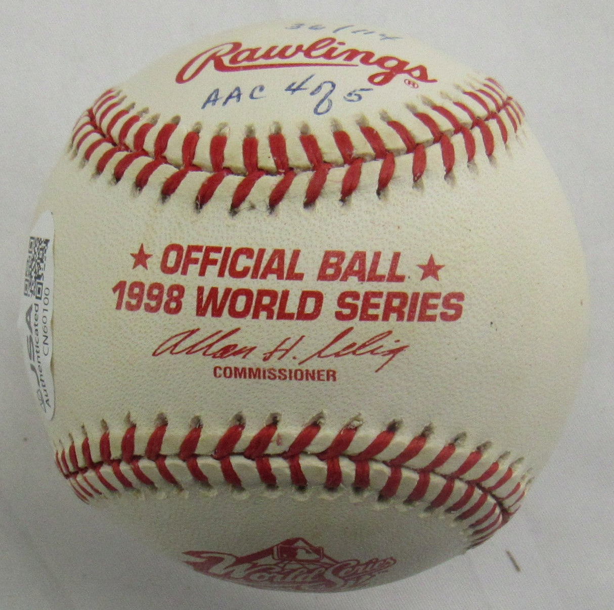 Scott Brosius Signed 1998 World Series Auto Rawlings Baseball JSA CN60100 w/Inscription