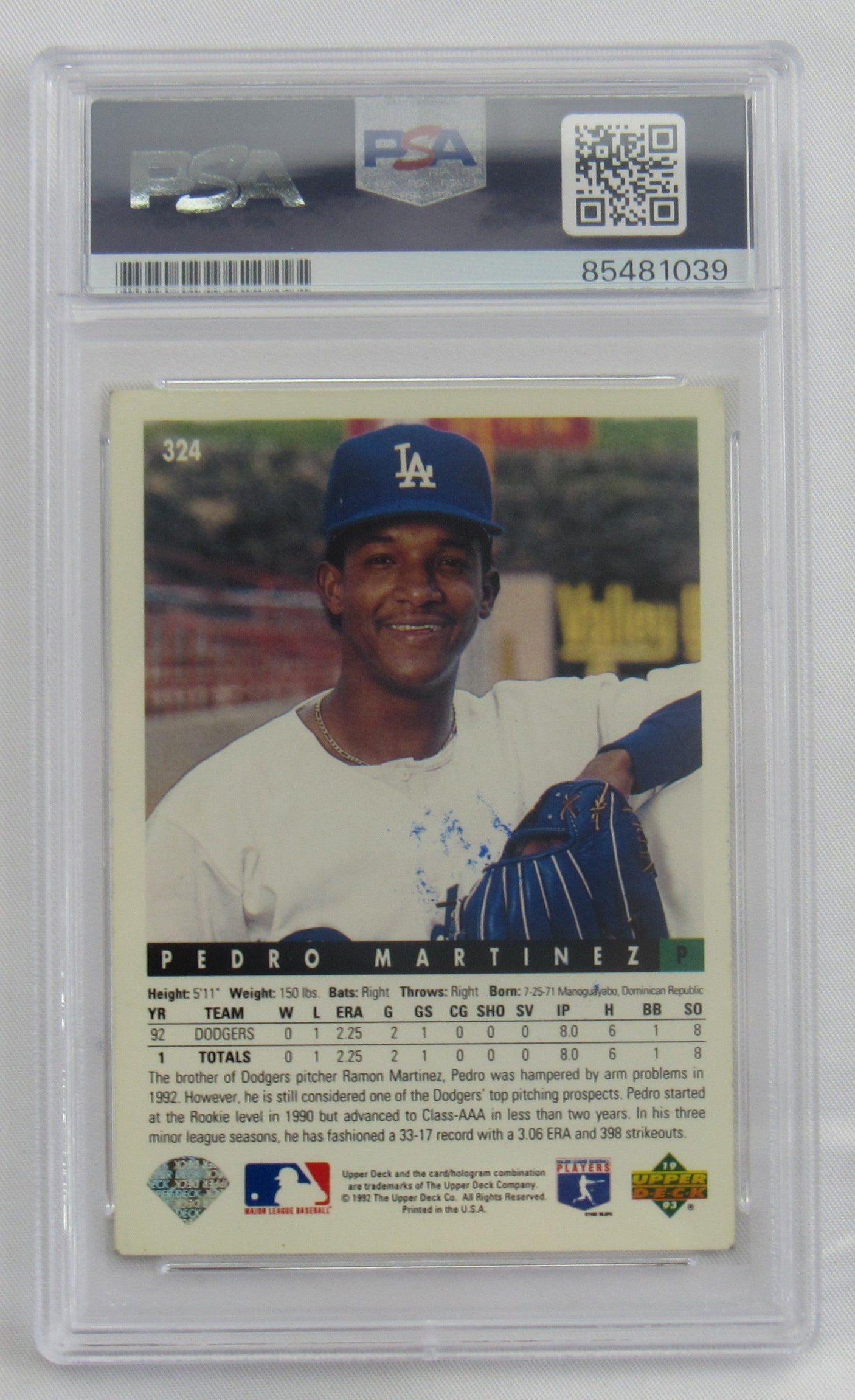 Pedro Martinez 1993 Upper Deck Signed Auto Encapsulated Baseball Card PSA/DNA