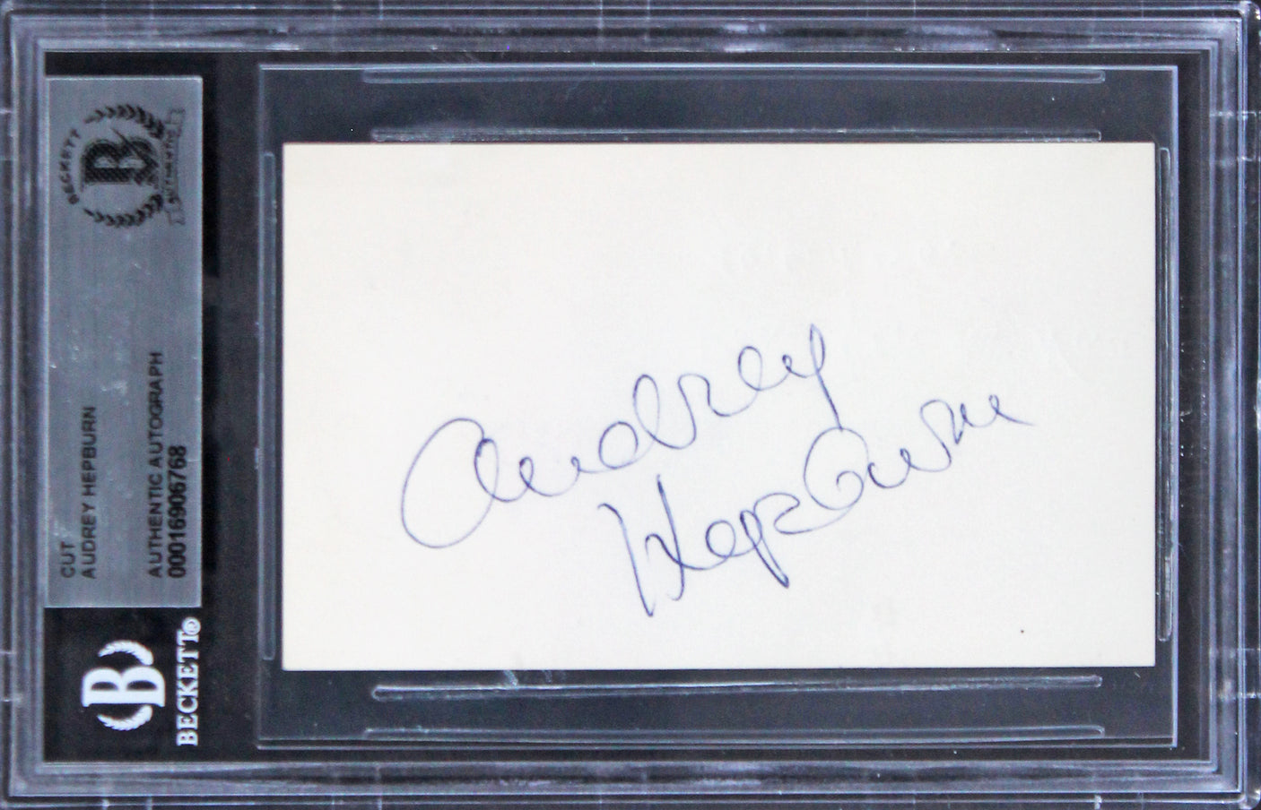 Audrey Hepburn Breakfast At Tiffany's Authentic Signed Business Card BAS Slabbed