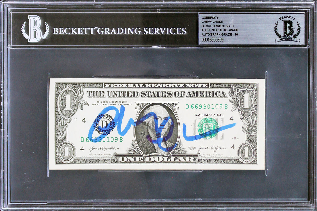 Chevy Chase Christmas Vacation Authentic Signed $1 Auto Graded 10! BAS Slabbed