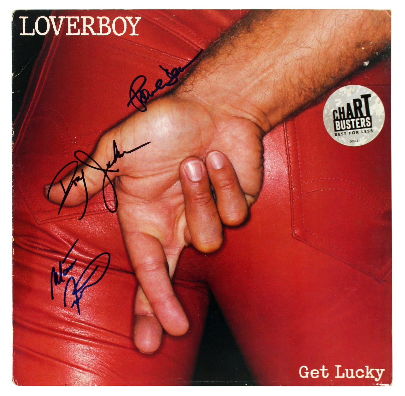 Loverboy (3) Dean, Johnson & Frenette Signed Get Lucky Album Cover BAS #AB77891