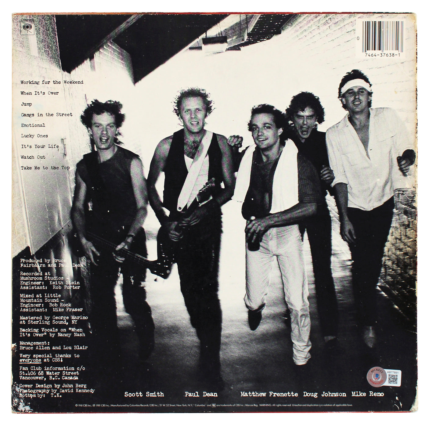 Loverboy (3) Dean, Johnson & Frenette Signed Get Lucky Album Cover BAS #AB77891