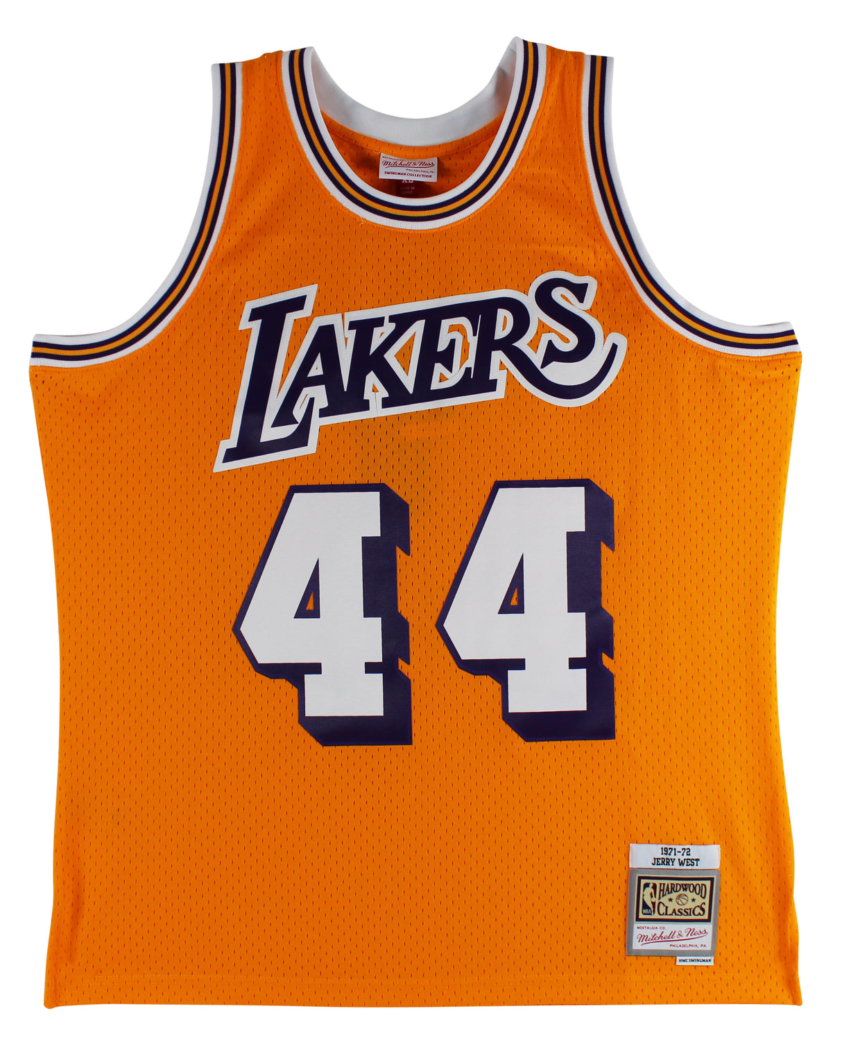 Lakers Jerry West "3x Inscribed" Signed Yellow M&N HWC Swingman Jersey BAS
