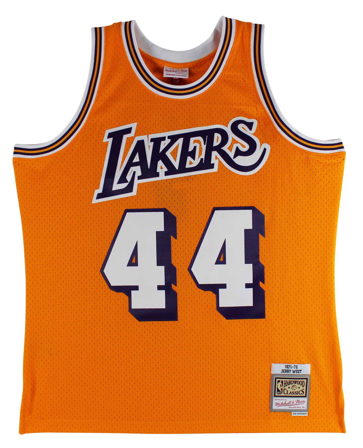 Lakers Jerry West "3x Inscribed" Signed Yellow M&N HWC Swingman Jersey BAS