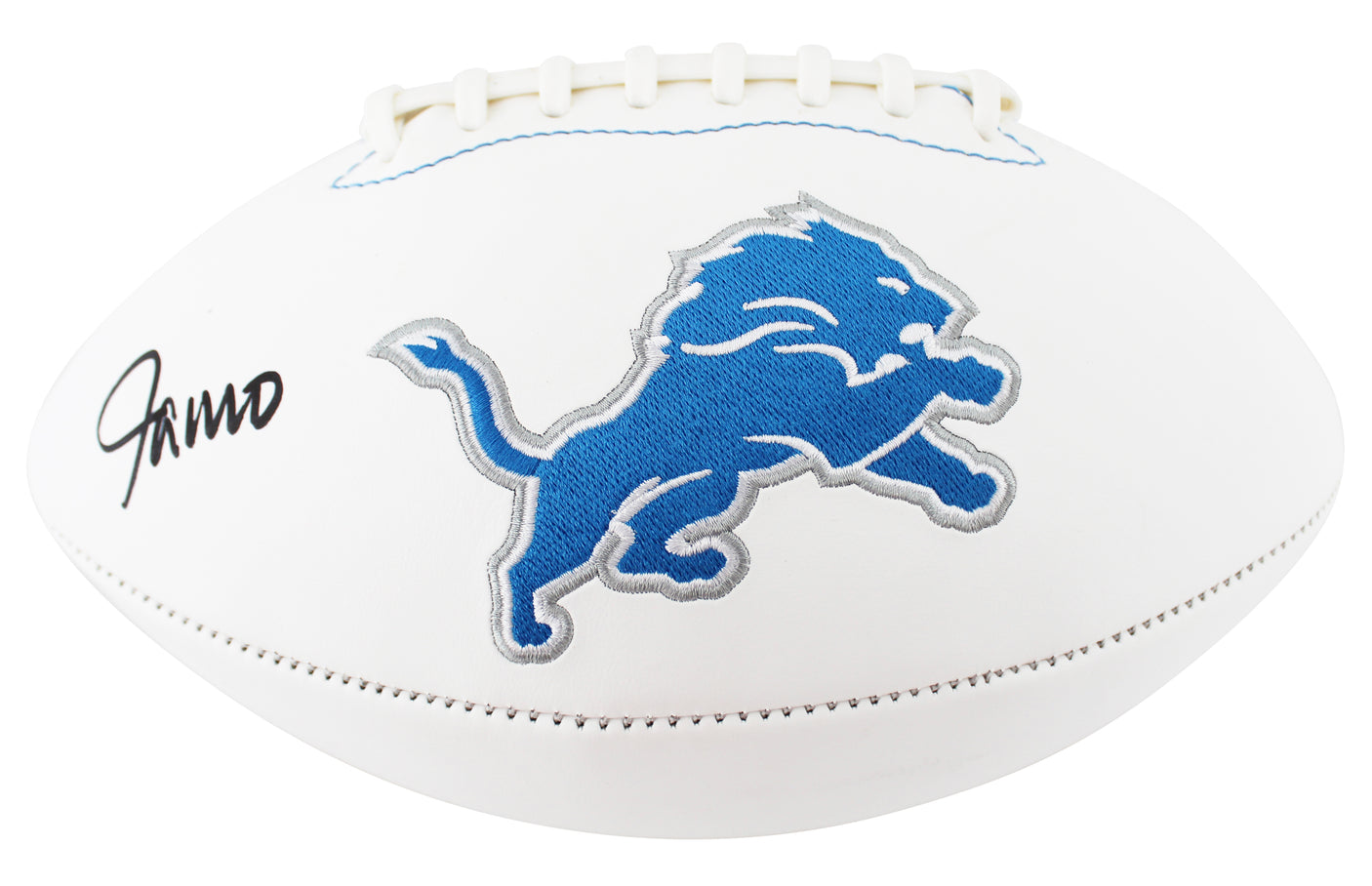 Lions Jameson Williams Signed Rawlings White Panel Logo Football BAS Witnessed